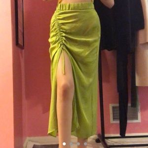 Zara gathered midi skirt lime green